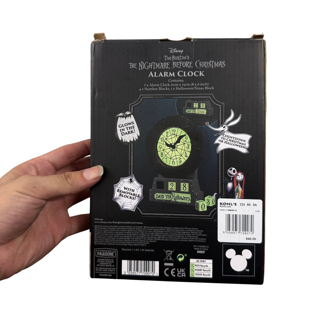Disney Alarm Clock Unisex OS Black Nightmare Before Christmas Glow Countdown Box - Picture 2 of 4